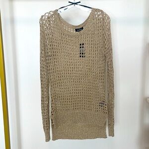 BEBE Knit Gold ✨ Cover-Up Sweater Open Stitch Woven Crochet